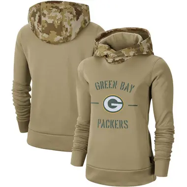 Women's Green Bay Packers Khaki 2019 Salute to Service Therma Pullover Hoodie