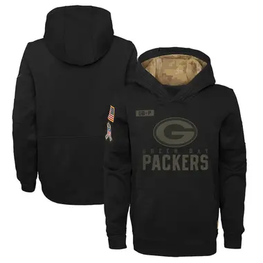 Youth Black Green Bay Packers 2020 Salute to Service Pullover Performance Hoodie