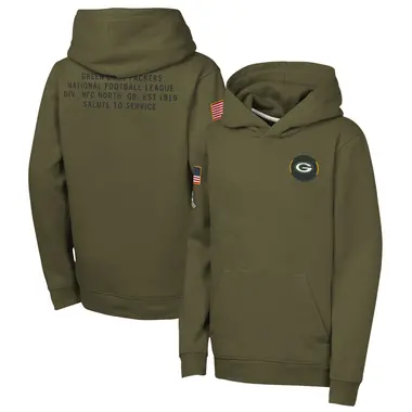 Youth Olive Green Bay Packers 2025 Salute to Service Club Fleece Hoodie